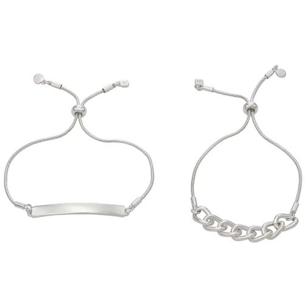 NINE WEST 2pc Silver Friendship Adjustable Slider Bracelet Set**NEW!